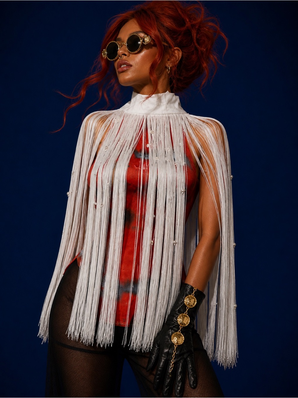 White Beaded Fringe Statement piece